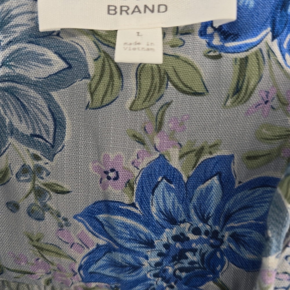 Lucky Brand Blue Floral Tiered Boho Dress Size Large Long Sleeves V Neck - Picture 9 of 9